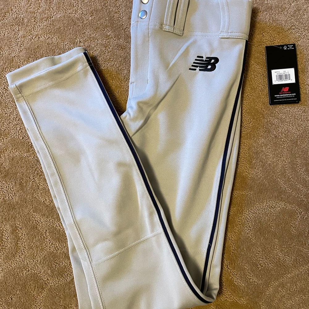 New Gray with navy piping NB Baseball Pants - YL